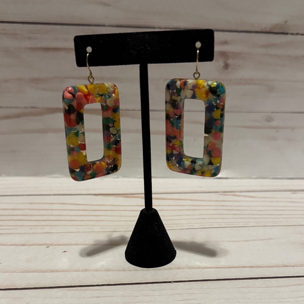 Colorful Rectangular Dangle Earrings - image 1